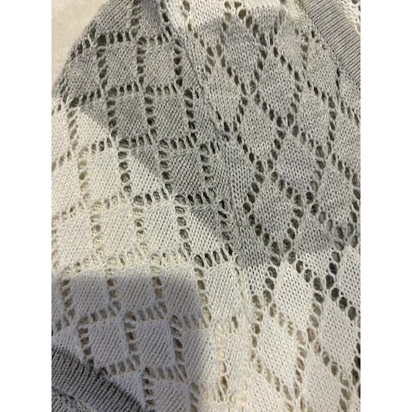 NEIMAN MARCUS Gray White Stripe Open Knit Maxi Sweater Dress Size LARGE Diamond