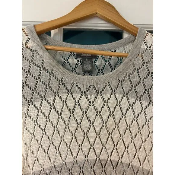 NEIMAN MARCUS Gray White Stripe Open Knit Maxi Sweater Dress Size LARGE Diamond