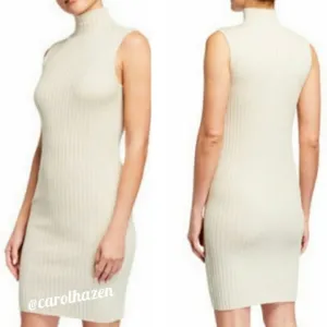 NEW 525 America Ribbed Bodycon Luxury Dress Tan Sweater Classic Turtleneck