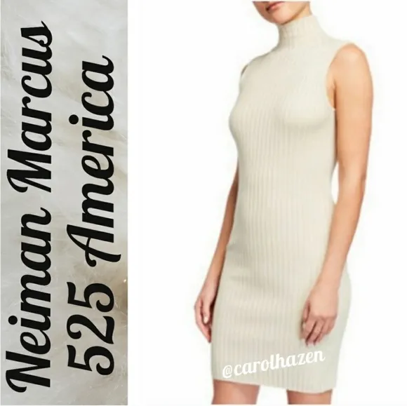 NEW 525 America Ribbed Bodycon Luxury Dress Tan Sweater Classic Turtleneck