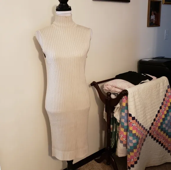 NEW 525 America Ribbed Bodycon Luxury Dress Tan Sweater Classic Turtleneck