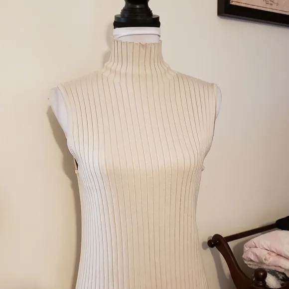 NEW 525 America Ribbed Bodycon Luxury Dress Tan Sweater Classic Turtleneck