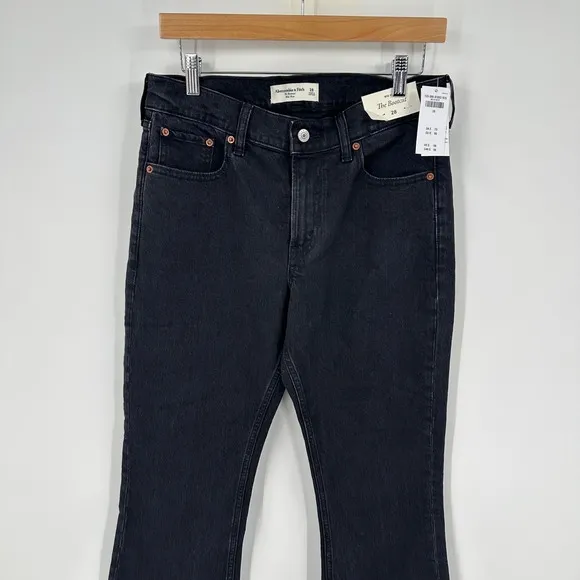 New Abercrombie &amp; Fitch Bootcut Jeans Mid Rise Black Wash Denim Size 28