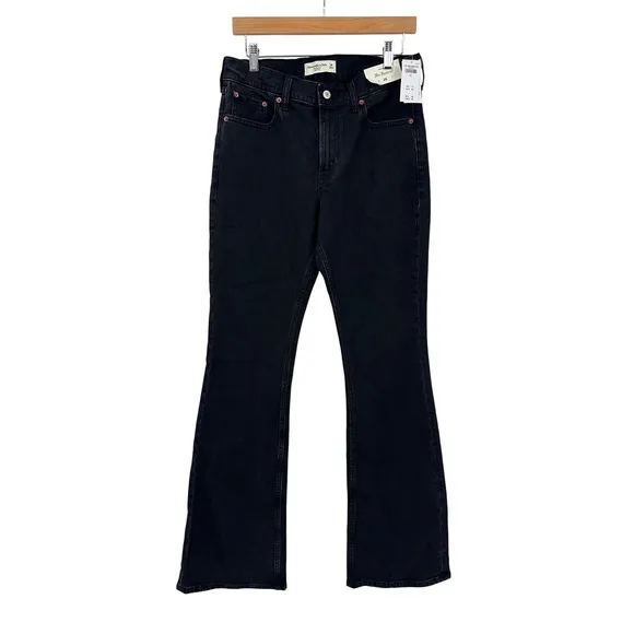 New Abercrombie &amp; Fitch Bootcut Jeans Mid Rise Black Wash Denim Size 28