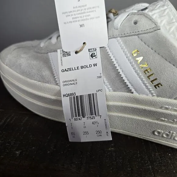 NEW Adidas Gazelle Bold Womens Size 8.5 Platform Sneaker Shoes Gray White HQ6893
