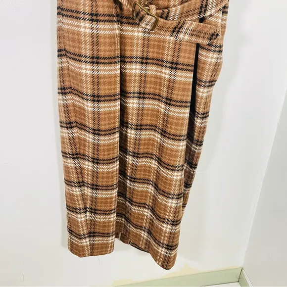 NEW Anthropologie Strapless Belted Midi Dress Plaid Academia Preppy Minimalist