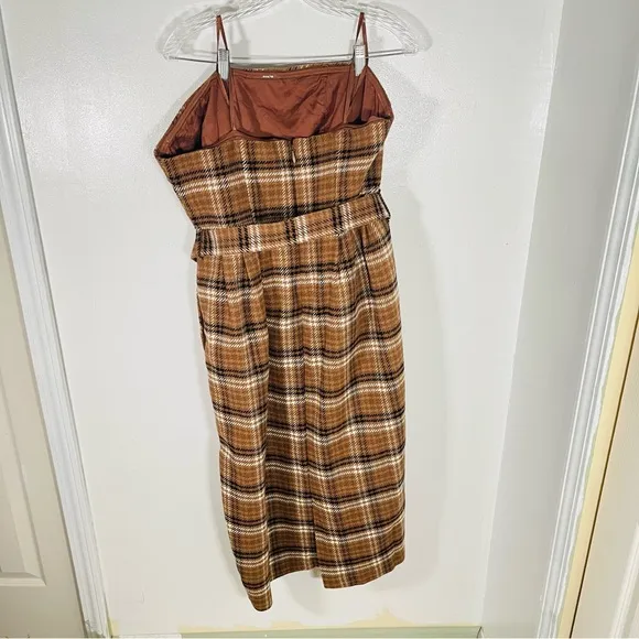 NEW Anthropologie Strapless Belted Midi Dress Plaid Academia Preppy Minimalist