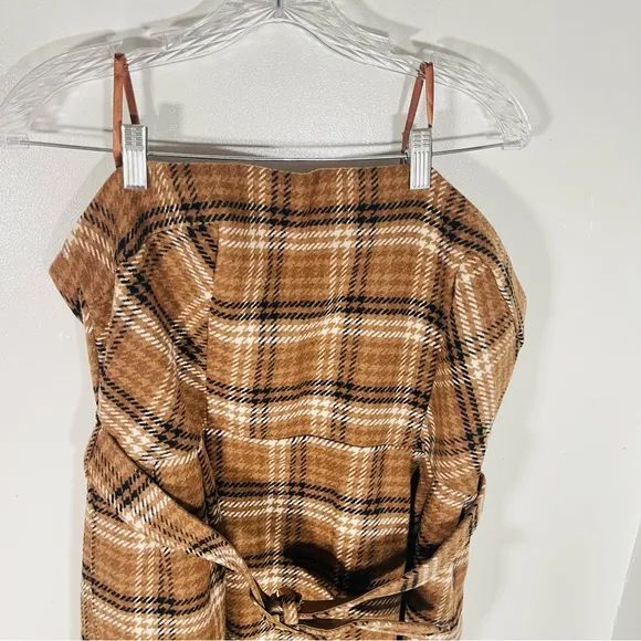 NEW Anthropologie Strapless Belted Midi Dress Plaid Academia Preppy Minimalist