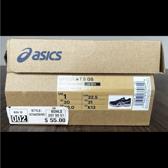 NEW Asics Upcourt 5 GS Big Kids' Volleyball Shoes, Black/White, SIZE 1