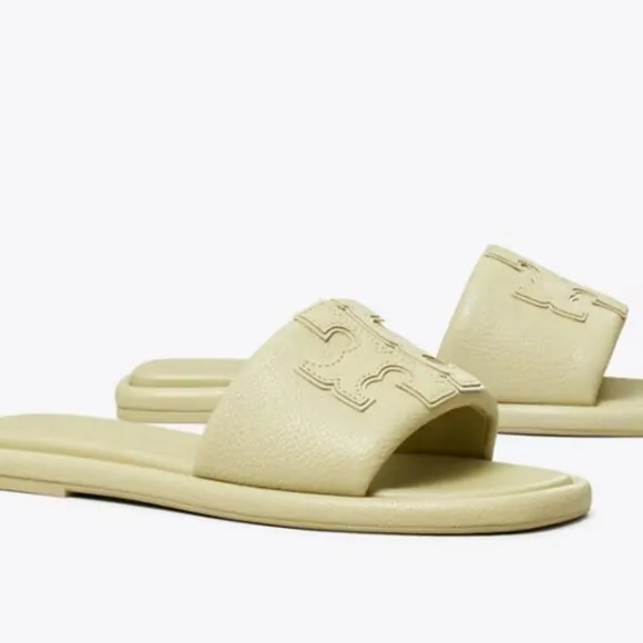 New, Authentic TORY BURCH Logo Sandals Light Green size US 9.5 slide slippers