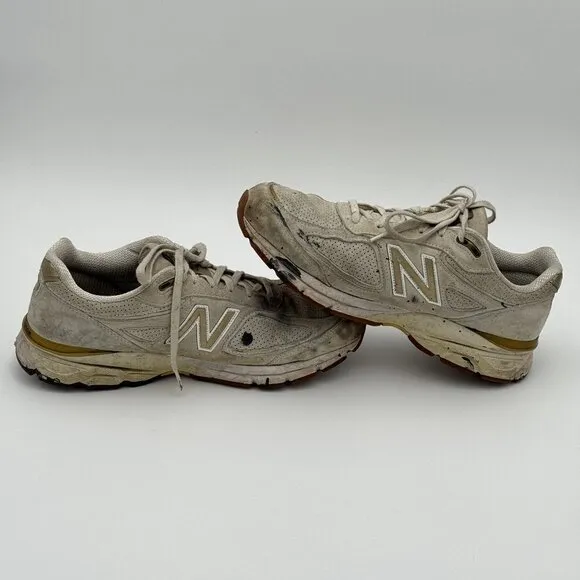 New Balance 990v4 Angora Mens 12D Off-White/Gold Athletic Running Shoes M990AG4