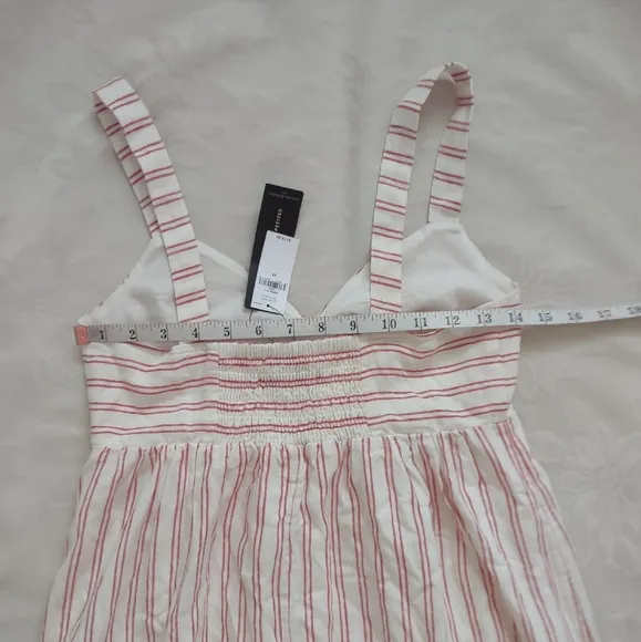 New 🎀 Banana Republic linen blend red white striped ruffle hem dress