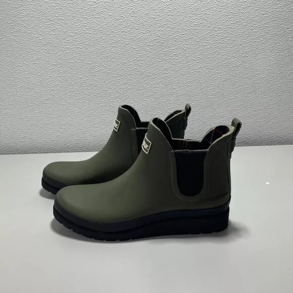 NEW BARBOUR Clifton Mid Top Green Rubber Boot Mens Size 7 Flannel Lined