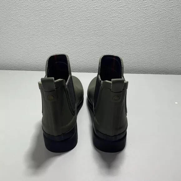 NEW BARBOUR Clifton Mid Top Green Rubber Boot Mens Size 7 Flannel Lined
