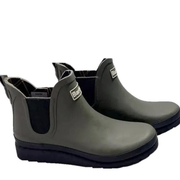 NEW BARBOUR Clifton Mid Top Green Rubber Boot Mens Size 7 Flannel Lined