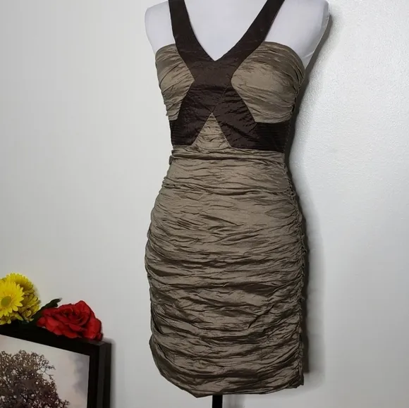 NEW BCBG MAXAZRIA Runway Simson Mocha Cocktail Dress Party Elegant Luxury