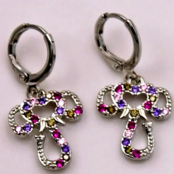NEW! Beautiful Silver Elephant Cross Huggie Earrings