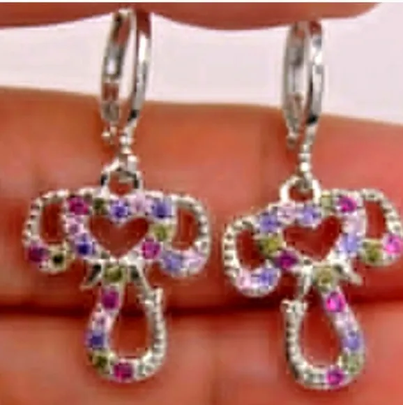 NEW! Beautiful Silver Elephant Cross Huggie Earrings