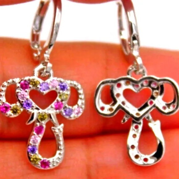 NEW! Beautiful Silver Elephant Cross Huggie Earrings