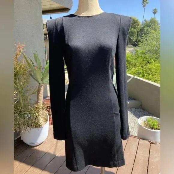New Bird by Juicy Couture Adrian wool padded shoulder knit minimalist mini dress