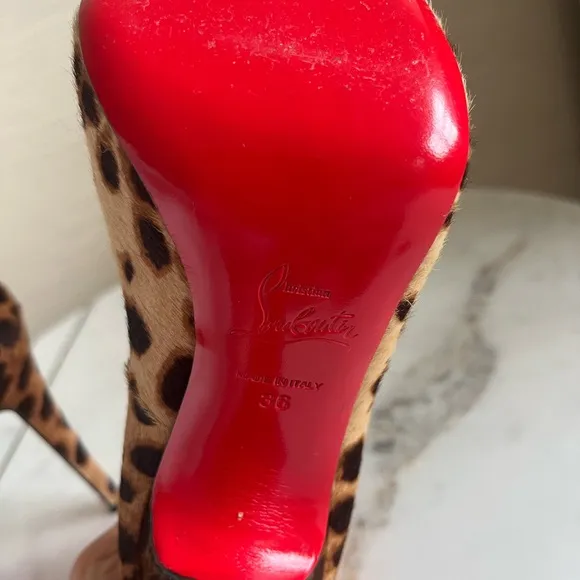 New Christian Louboutin Leopard Print Peep Toe Heels 36