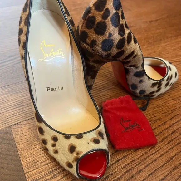 New Christian Louboutin Leopard Print Peep Toe Heels 36