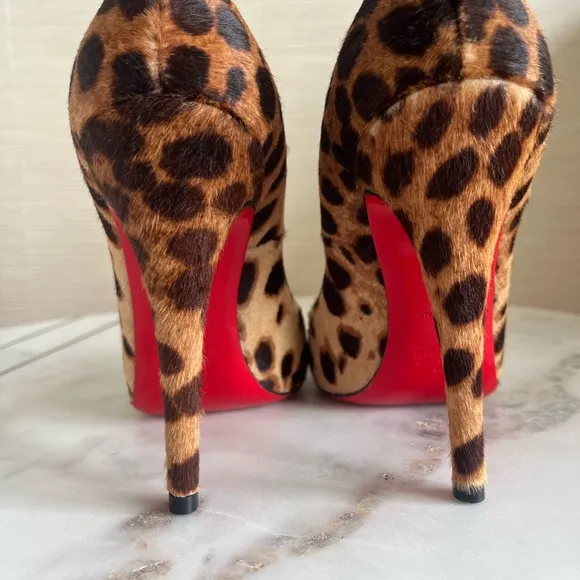New Christian Louboutin Leopard Print Peep Toe Heels 36