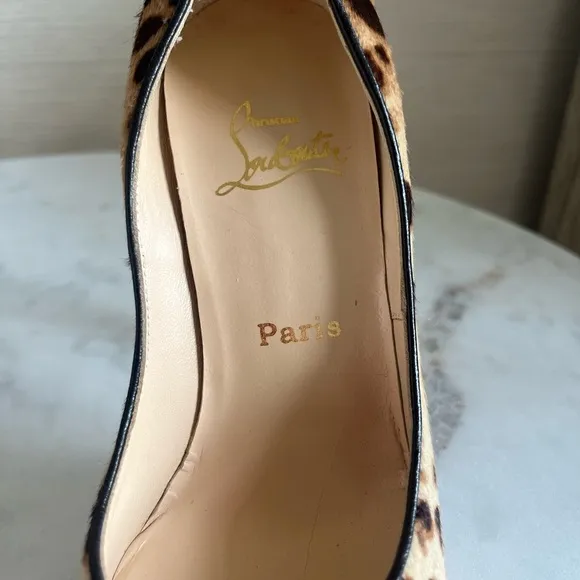 New Christian Louboutin Leopard Print Peep Toe Heels 36