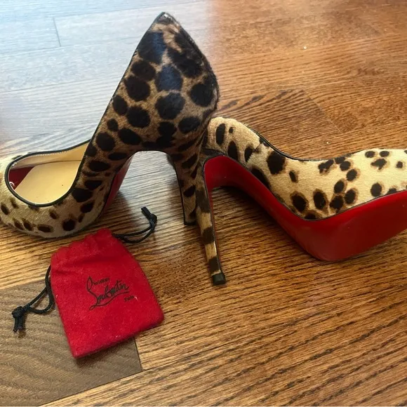 New Christian Louboutin Leopard Print Peep Toe Heels 36