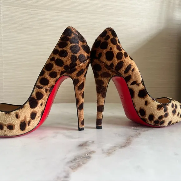 New Christian Louboutin Leopard Print Peep Toe Heels 36