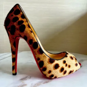 New Christian Louboutin Leopard Print Peep Toe Heels 36