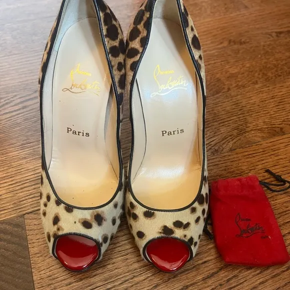 New Christian Louboutin Leopard Print Peep Toe Heels 36