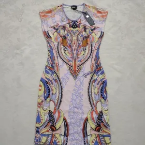 New 🎀 Designer luxury bodycon stretchy dress violet printed wearable art
