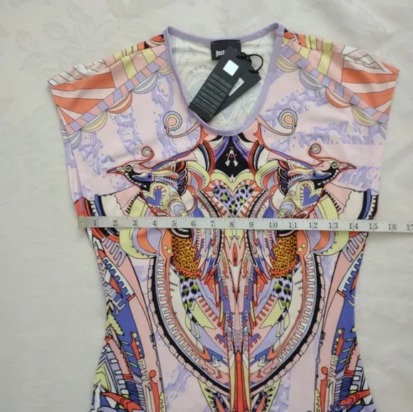 New 🎀 Designer luxury bodycon stretchy dress violet printed wearable art