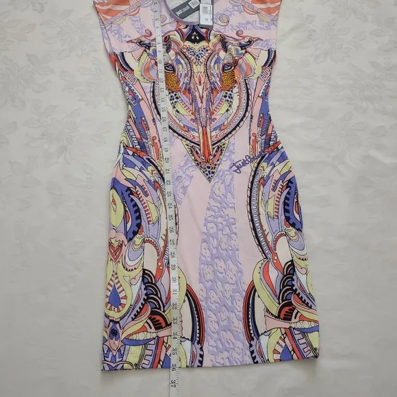 New 🎀 Designer luxury bodycon stretchy dress violet printed wearable art