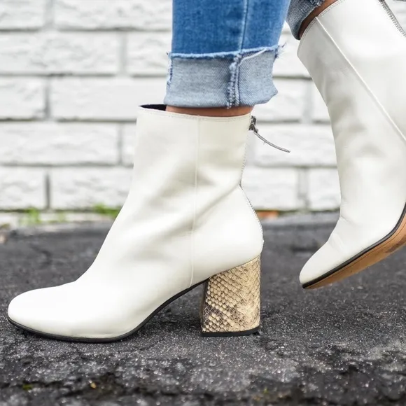 NEW Dolce Vita Women’s Vidal Ankle Block Heel Bootie Leather Boots White Size 11