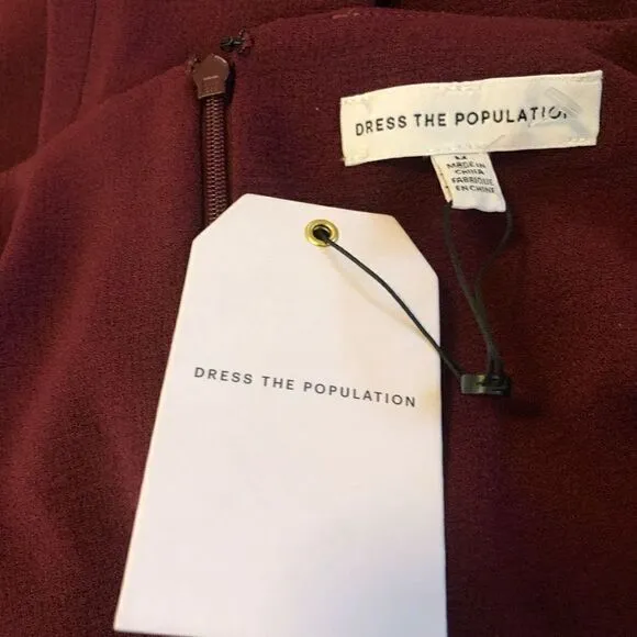 NEW Dress the Population Burgundy Elle Sheath Dress Size M NWT Quiet Luxury