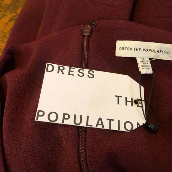 NEW Dress the Population Burgundy Elle Sheath Dress Size M NWT Quiet Luxury