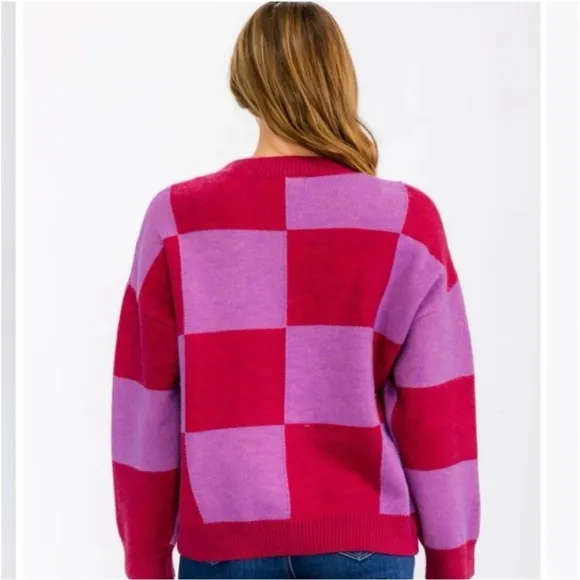 NEW! Entro Oversized Fuchsia/Lilac Soft Sweater w/3D Knit Flowers!