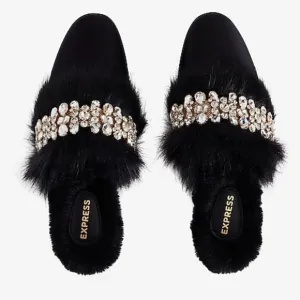 New Express Satin Faux Fur CrystalEmbellished Mules - Size L(9/10)