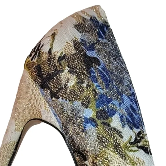 NEW Floral Embroidered Stiletto Heels with Glitter Lace