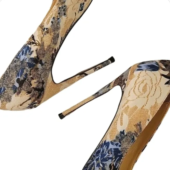 NEW Floral Embroidered Stiletto Heels with Glitter Lace