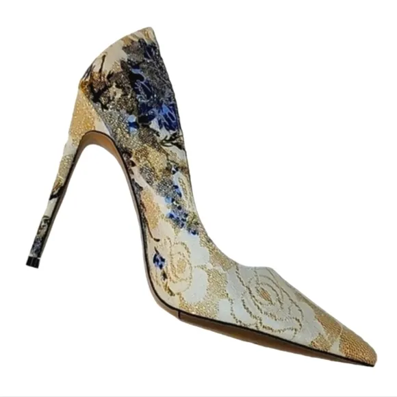 NEW Floral Embroidered Stiletto Heels with Glitter Lace