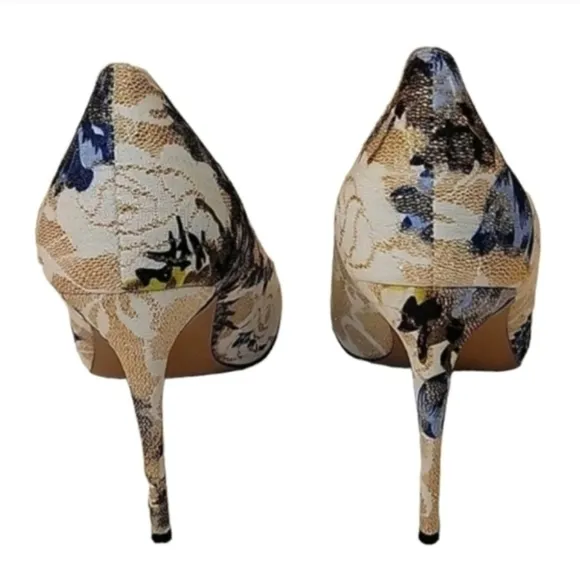 NEW Floral Embroidered Stiletto Heels with Glitter Lace