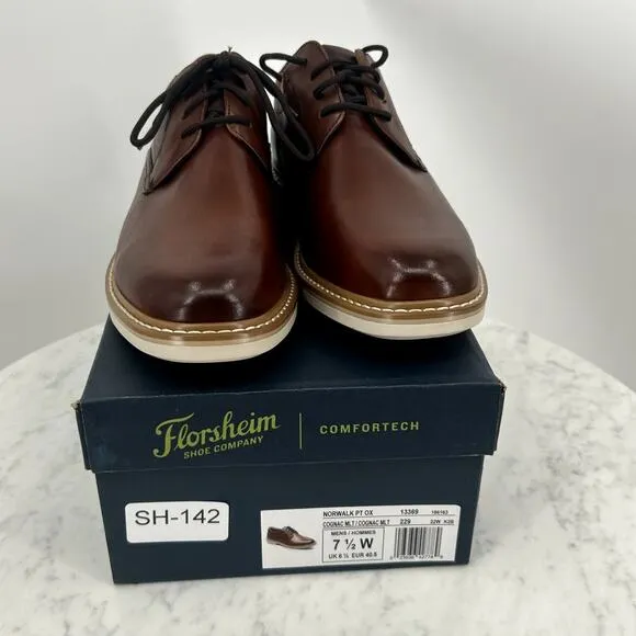 NEW Florsheim Highland Plain Toe Oxford Dressy Brown Leather Shoes Men's 7.5