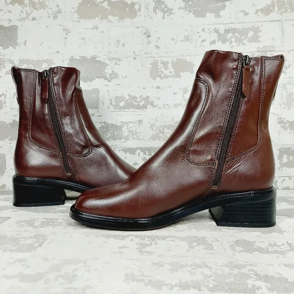 New Franco Sarto Gracelyn Brown  Side Zipper Block Heel Ankle Boots K89