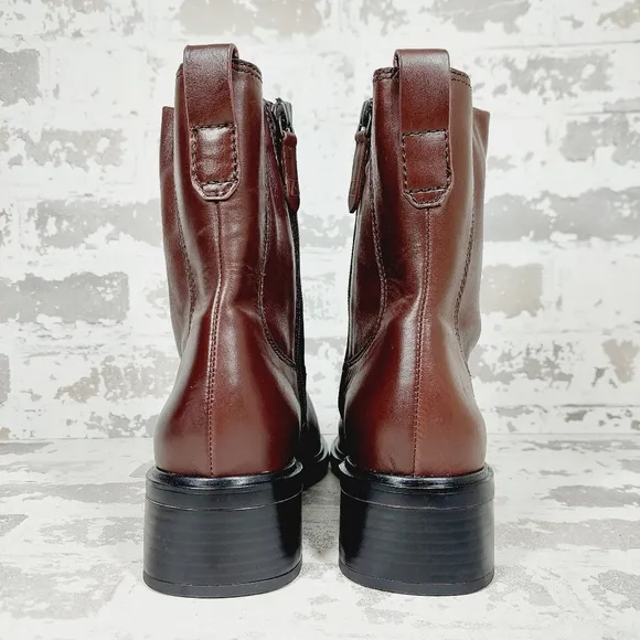 New Franco Sarto Gracelyn Brown  Side Zipper Block Heel Ankle Boots K89