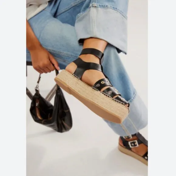 new FREE PEOPLE Gable  Leather Gladiator Espadrille Sandals  (251)