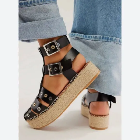 new FREE PEOPLE Gable  Leather Gladiator Espadrille Sandals  (251)