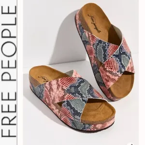 NEW Free People Snakeskin Sidelines Flatform Sandal in Candy 38